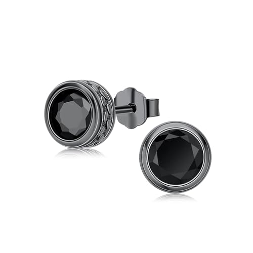 KQ&TTENG 18K Black Gold Plated Round Black Zircon Stud Earrings for Mens Womens Pierced Mens Earrings Jewelry Gift for Father's Day Gifts