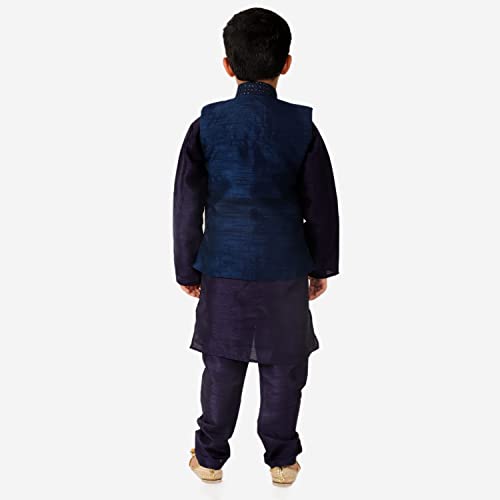Image of Pro-Ethic Style Developer Kurta Pajama For Kids Boys With Waistcoat | Silk | Floral | Traditional Dress (S-200)