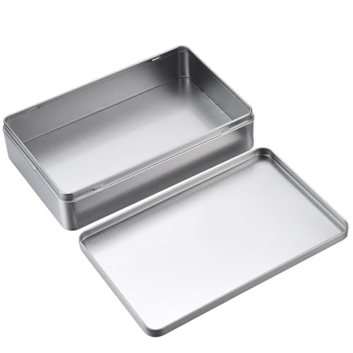 Image of Hotop 2 Pack 8.5 by 5.3 by 1.9 Inch Silver Rectangular Empty Tin Box Containers, Gift, Jewelery and Storage Tin Kit, Home Organizer