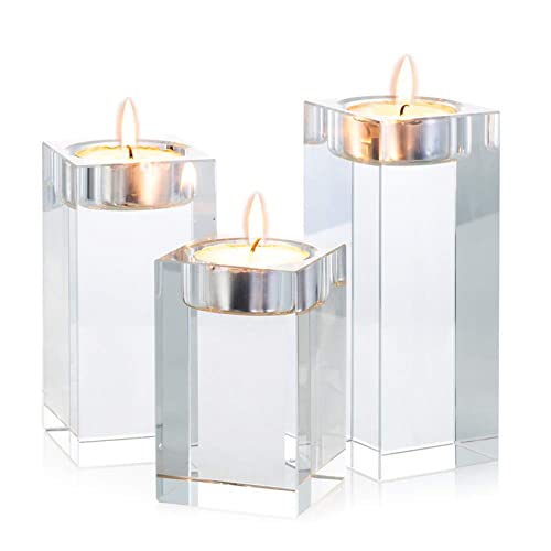 Sziqiq 1 Manchon (3 Pièces) Bougeoir en Verre De Cristal De Haute Qualité, Bougeoir en Cristal pour Le Dîner Romantique, Carré