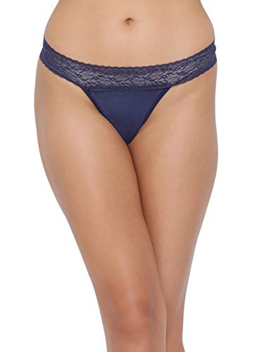 Image of Clovia Women's Lace Low Waist Thong in Blue