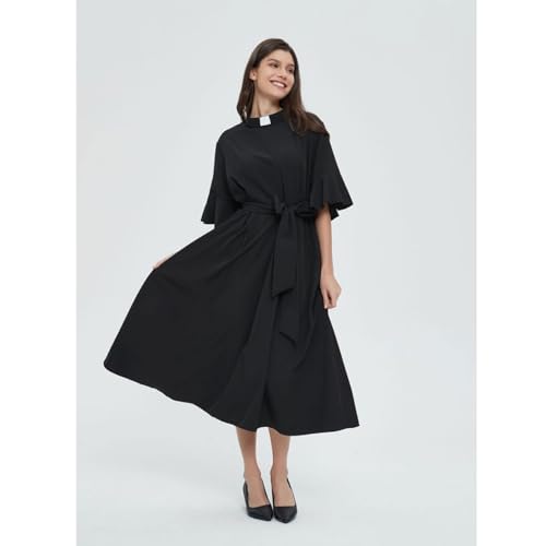 Clergy Dress for Women Tab Collar Short Sleeve Plus Dress Black Summer Wear3