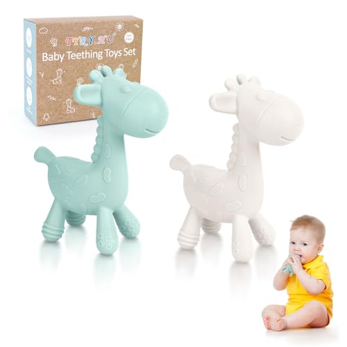 Image of TYRY.HU Baby Teething Toys for Babies 0-6 6-12 Months,BPA Free Silicone Giraffe Teethers Toys, Soft-Textured Chew Toys, Montessori Sensory Toys for Boys Girls Teething Relief, 2 Pack