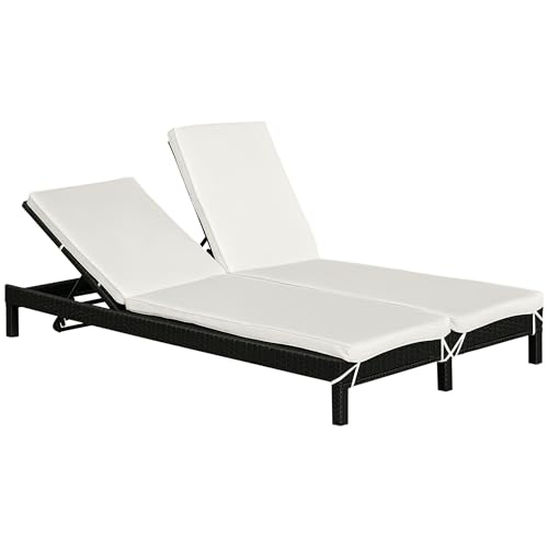 Outsunny Polyrattan Doppelliege Sonnenliege Gartenliege für 2 Personen...