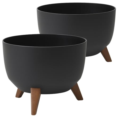 Tymar Vaso grande con piedini, vaso per fiori per esterni, grande, ciotola per fontana solare, vaso rotondo Roma (2 confezioni) nero, ø 47 cm)