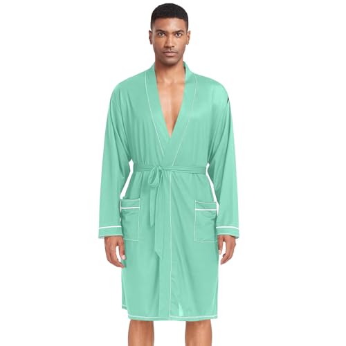 CHIFIGNO Ivy Green Mens Kimono Robe Light Robe Men Robe with Pockets M-XL