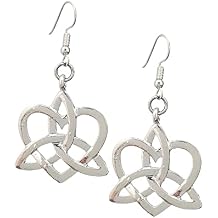 Large Celtic Heart Triquetra Knot Charm Earrings, Handmade Silver Tone Irish Scottish Dangle Jewelry