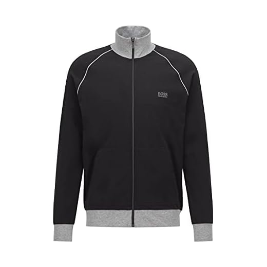 BOSS Herr Mix&Match Jacka Z Regular Fit Loungewear-jacka av elastisk bomull, svart, XL