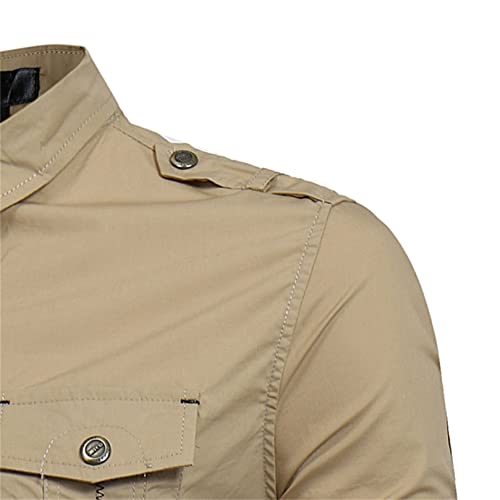 Men's Long Sleeve Military Button Down Cargo Shirt Tactical Training Hiking Work Shirts Slim Western Tops with Pockets3