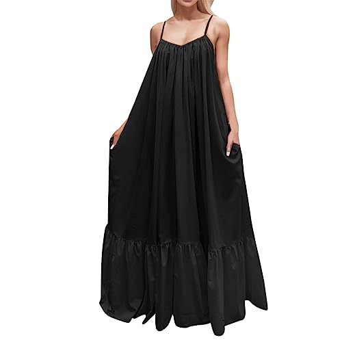 Vestidos Mujer Playa Vestido Correa sólida Vestido Grande Bolsillo oscilante Sin Espalda Casual Mujer Suelta Vestido de Mujer Calcetines Vestir Niño (Black, S)