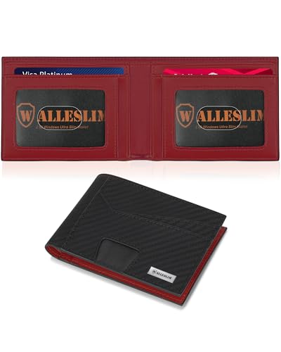 Wallet for Men, RFID Mens Wallet with 2 ID Windows Slim Wallets Minimalist With Gift Box(Red)