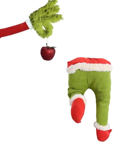 Christmas Plush Elf Legs and Furry Green Arm for Tree and Front Door Decorations (Leg+Hand)