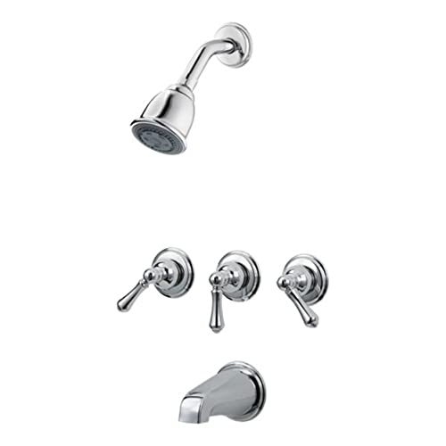 Pfister G0181BC Pfister 3-Handle Tub and Shower Faucet with Metal Lever Handles Trim Only in Polished Chrome, Water-Efficient Model