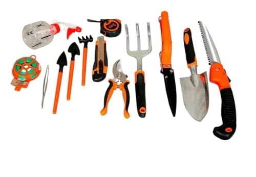 Image of VOLTZ VZ-TK-14 Agriculture Tool kit 14 Pcs Gardening Tools Heavy Duty Aluminum Garden Hand Tools with Storage Box, Ergonomic Handle Shovel Trowel Rake Weeder Shear Sprayer, Gardening Gift