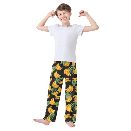 ZZXXB Palm Leaves Banana Boys Long Pants Soft Trousers Elastic Waist Kids Lounge Bottoms with Pockets S-XL2