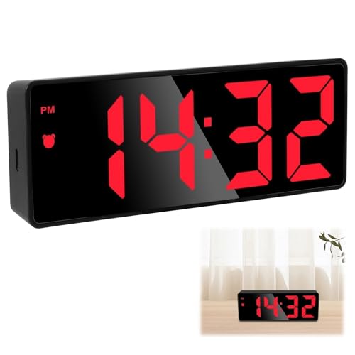 Reloj Despertador Digital, LED Pantalla Reloj Alarma Reloj Digital para Casa Despertador Inteligente Alimentado 3 Niveles de Brillo Regulable Puerto de Carga por USB/Batería (Luz Rojo)