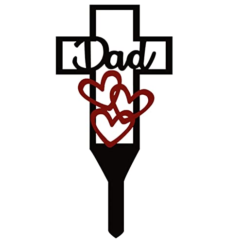 Cemetery Memorial Cross Stake, Metal Cross Pile Garden Yard Signs Grave Marker Memorial Plaque Stakes for Dad/Mom Deceased Relatives, Outdoor Easter Decoration Wall Decor Lawn Stake (Dad Black)