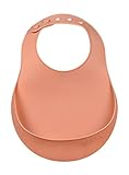 Beaba Silicone Baby Bib, Made with Soft Supple Silicone, Bibs with Food Catcher, Essentials for Baby Feeding (Terracotta)