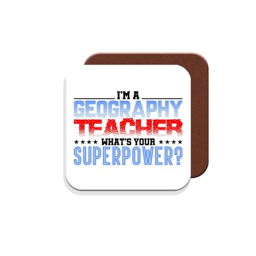 Coaster Gift for Geography Teacher/Student - I'm A Geography Teacher What's Your Superpower? - Giftset - Made by MUGGZ in The UK