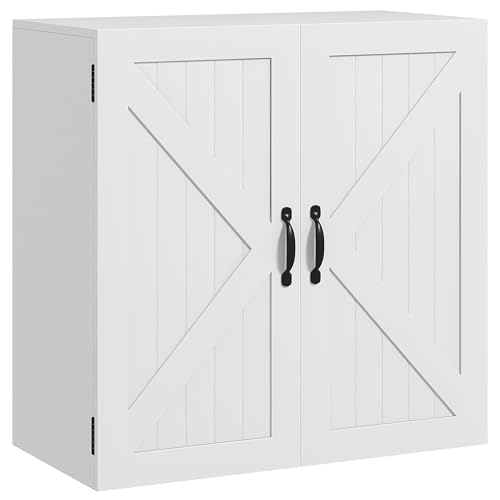 kleankin Armadietto Pensile da Bagno in Legno, Mobile Bagno a Parete Salvaspazio Stile Country con Ripiano Regolabile, 60x30x60cm, Bianco