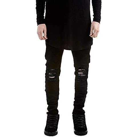 GELing Men's Ripped Slit Knee Jeans Cover