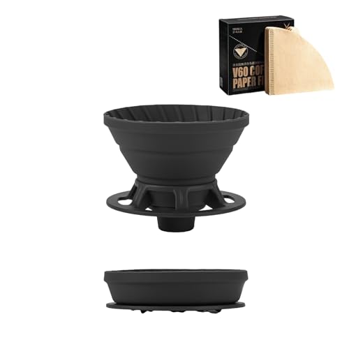 Vandroop Collapsible Pour Over Coffee Dripper, Silicone Reusable Pour Over Coffee Maker for Camping, Travel, Home&Office, Single Clever Coffee Dripper With 100 V60 Filter Paper #01(1-2 Cup)