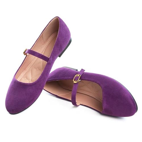 Image of LUXINYU Women's Slip on Flats,Classy Round Toe Solid Classic Mary Jane Ballet Dance Shoes Soft Comfortable PU Flat Shoes