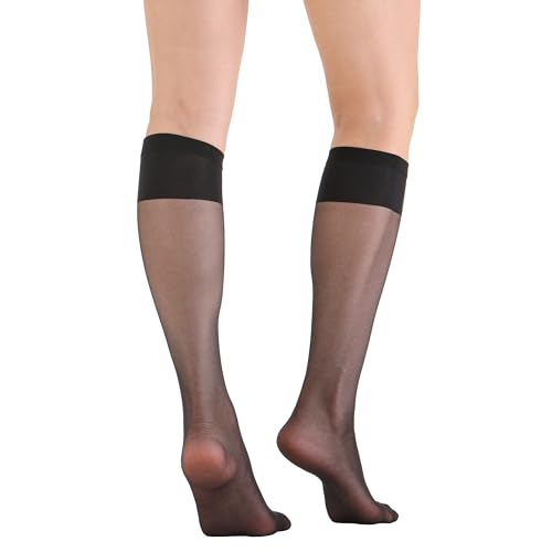 6 Pairs Women's Sheer Knee High Stockings with Comfort Top4