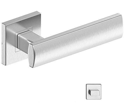 naka24  NAKA AGAT Door Handle Set, Interior Doors, Door Handle with Rosette, Room Door Handles, Inox Stainless Steel Toilet