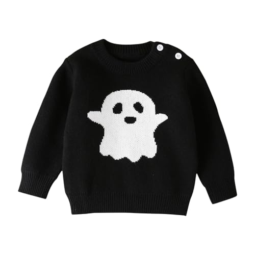 Toddler Girl Halloween Sweaters Pullover Knit Spooky Ghost Crewneck Tops Fall Winter Warm Cute Pullover Sweatshirt