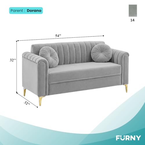 Image of FURNY Dorino 2 Seater Fabric Sofa Set (Light Grey) Premium Velvet Finish Durable & Comfortable Ideal for Living Room