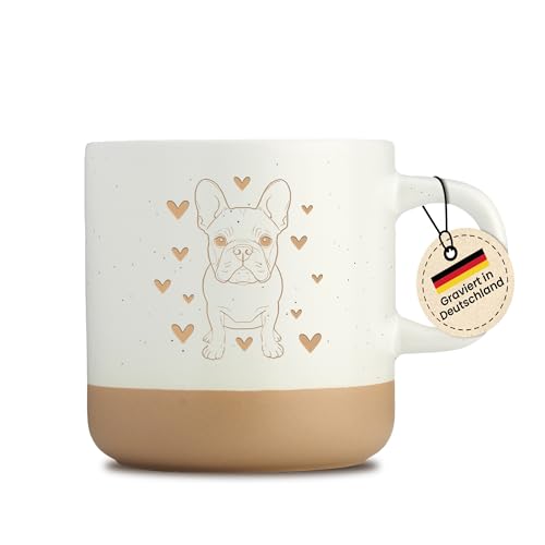 LIEBTASTISCH - Französische Bulldogge Tasse mit Gravur - Geschenkidee - Hundebesitzer - 360 ML - Spülmaschinenfest - Geburtstagsgeschenk - Beige