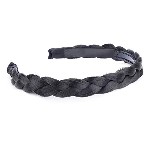 BOBIYA Plait Hair Headband Synthetic Hair Plaited Headband Braid Braided With Teeth Hair Band Accessories for Women Girl (Natural Black) - Image 2