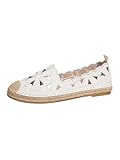 Women's Floral Cutout Espadrilles, White Lace Slip-on Flats with Jute Sole, Summer Casual Loafers (White, Adult, Women, 6.5, Numeric, US Footwear Size System, Medium)