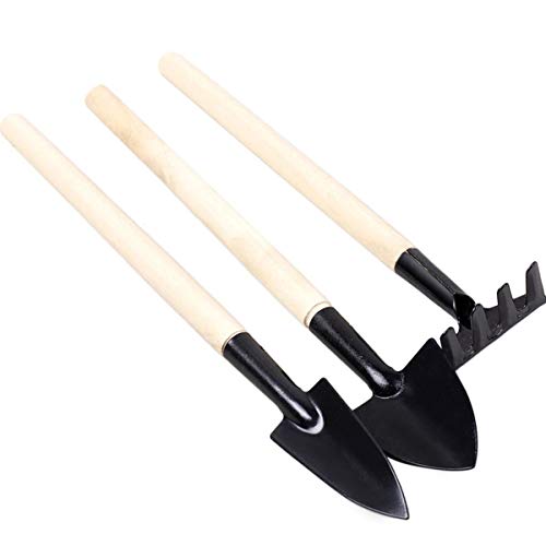 Greatangle Long Handle Gardening Tools 3PCS/Set Gardening Mini Tool Wood Handle Metal Head Small Shovel Rake Spade