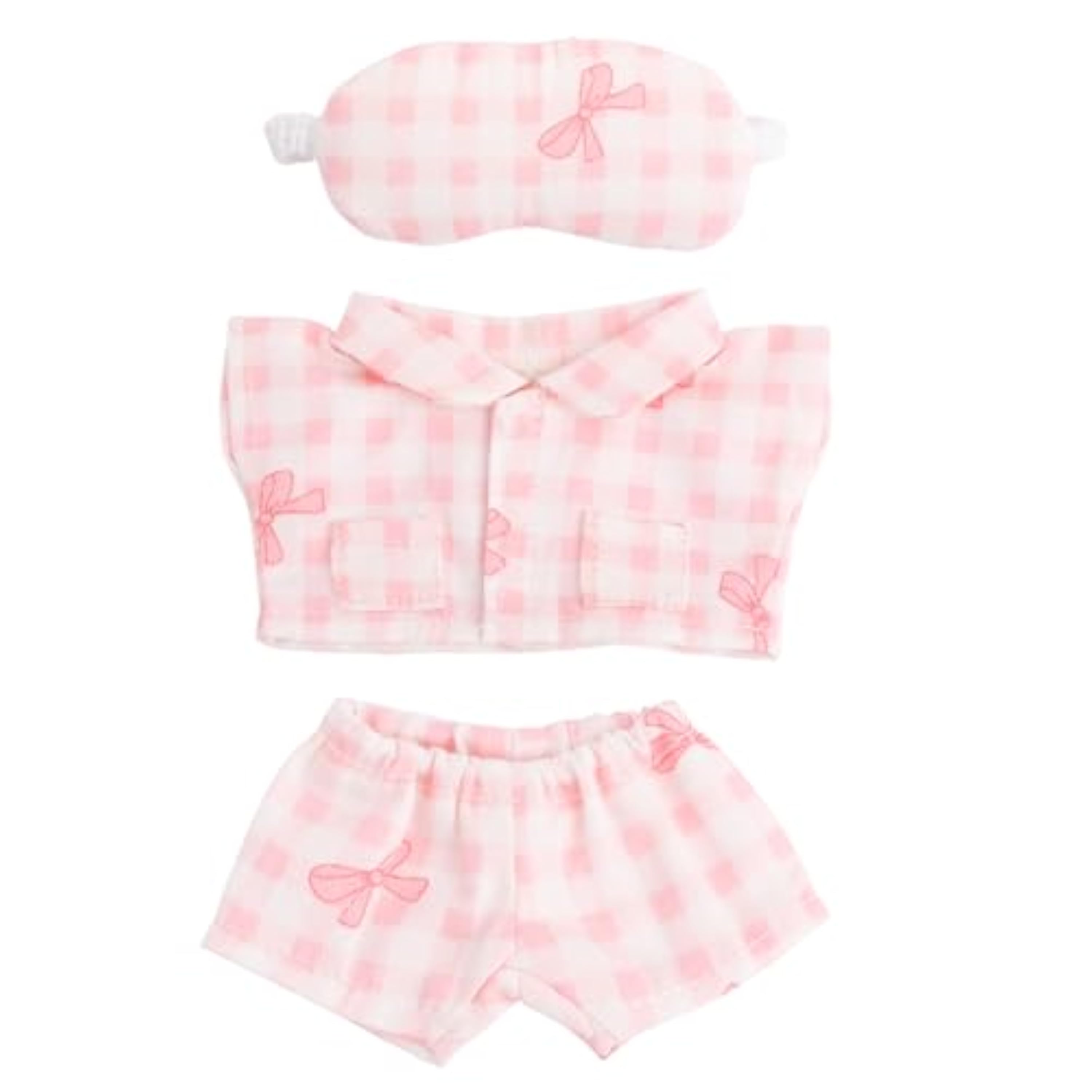 Conjunto de Ropa para Muñecas 17cm, Rosa Lazo Pijama de Muñeca con Antifaz Bonito y Suave Accesorio Peluche para Coleccionistas Aficionados Decoración y Exhibición