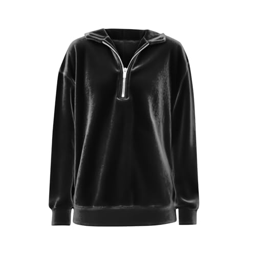 Girls Oversized Velvet Sweatshirt Loose Half Zip Tee Tops Long Sleeve Pullover Casual Lapel Collar T-Shirts for 4-15 Years4