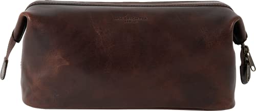 HOLZRICHTER Berlin - Große Kulturtasche aus Leder für Damen & Herren (No-5-2), Kulturbeutel 20x29x16cm, Echtleder Kosmetiktasche, Marone