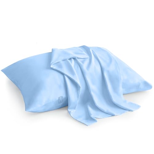 Image of Atiksh Beddings Pack of 2 13x18 Inch Toddler Travel Pillow Cases - 100% Soft Egyptian Cotton, 600 Thread Count with Zipper Closure for Small Travel Pillowcase Cover, Light Blue