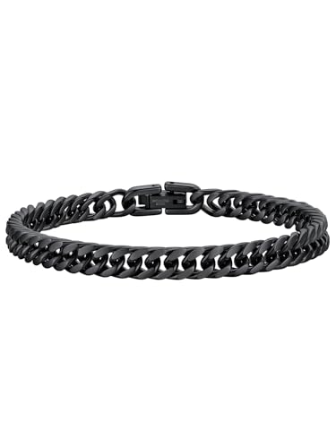 ChainsHouse Black Cuban Chain Bracelet for Men 6 mm 7.5"