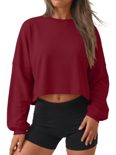Trendy Queen Womens Cropped Tops Crewneck Sweatshirts Long Sleeve Clothes