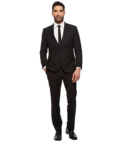 Kenneth Cole Unlisted Men's 2 Button Slim Fit Suit with Hemmed Pant, Dark Black Pindot, 38 Regular