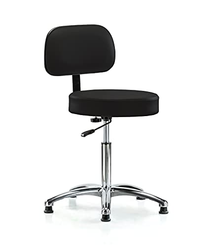 Perch Chrome Walter Exam Stool with Backrest Support, Stationary Caps, Workbench Height, Black Vinyl