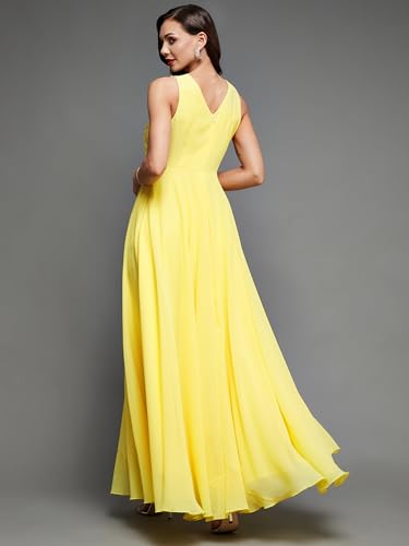 Image of Miss Chase Women's Round Neck Sleeve Embellished Fit Flare Maxi Dress