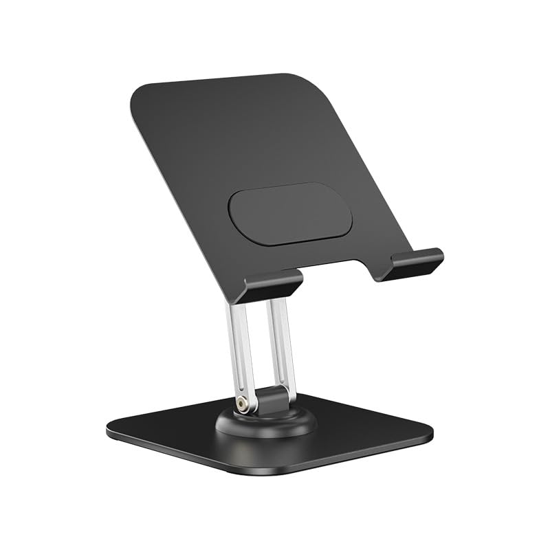 Windfromort Supporto Tablet - Porta Tablet Regolabile & Pieghevole - Accessori Scrivania Universale - Supporto Telefono Scrivania 360° Girevole con Effetto Antistress - Alluminio Nero