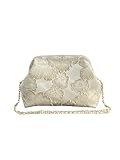 OYOANGLE Women's Flower Embroidery Clutch Purse Kiss Lock Shoulder Bags Evening Handbag Gold One-Size