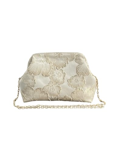 OYOANGLE Womens Wedding Clutch Purse Bridal Flower Floral Embroidered Kiss Lock Shoulder Bag Handbags Gold One Size