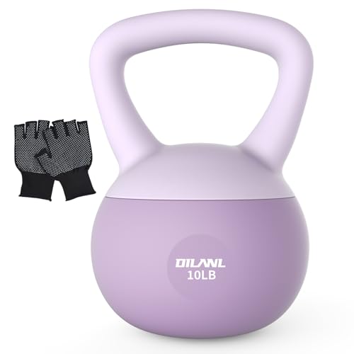 Soft Kettlebell, Safe Strength Training Kettle bell, Cushioned Impact-Resistant Base and Anti-Slip Grip Weight, Kettlebells Set for Home Workouts and Men/Women/ Beginners,With Non-slip Gloves (Purple, 10 LB)