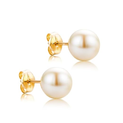 Orovi Orecchini Perle Oro Giallo Oro 18KT 750 Orecchini da Donna Piccoli a lobo con Perle coltivate d'acqua dolce Orecchini Bottone Perle con perno in oro e chiusura a farfalla a pressione