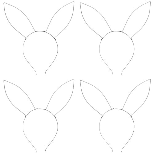 LUOZZY 4個 バニーイヤー ヘッドバンド DIY クラフトキット 未完成の鉄製ベース かわいい ウサギの耳 ヘアアクセサリー 女性用 ガールズ パーティーコスチューム